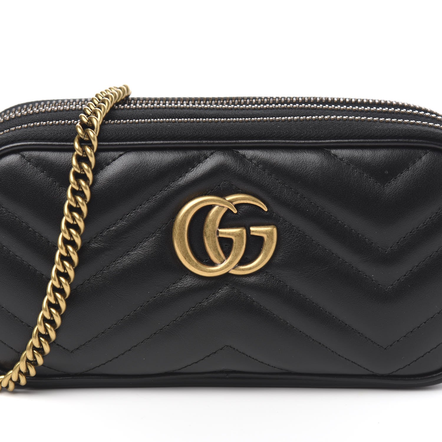 Gucci Calfskin Matelasse Mini GG Marmont Chain Crossbody Bag Black 11 of 12