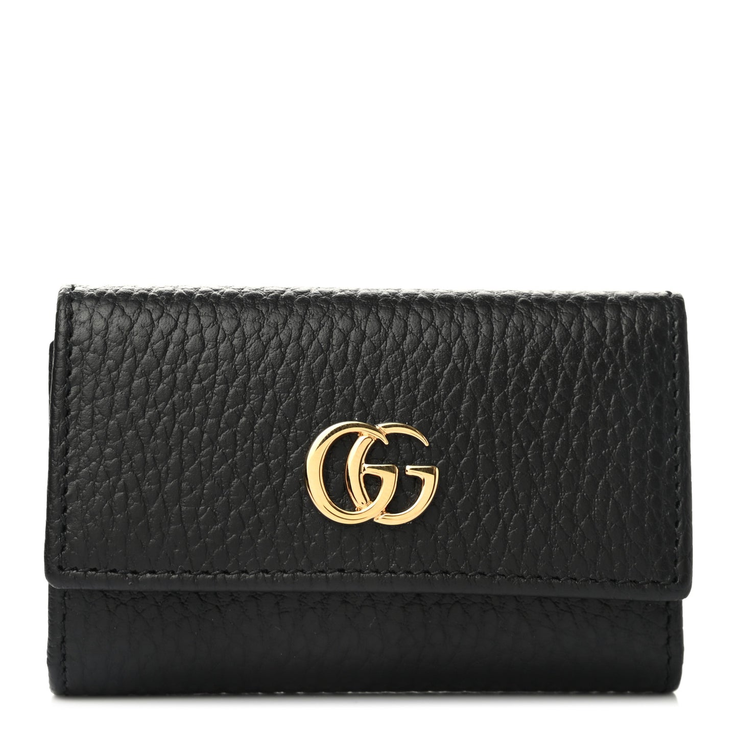 Pebbled Calfskin GG Marmont 6 Key Holder Black
