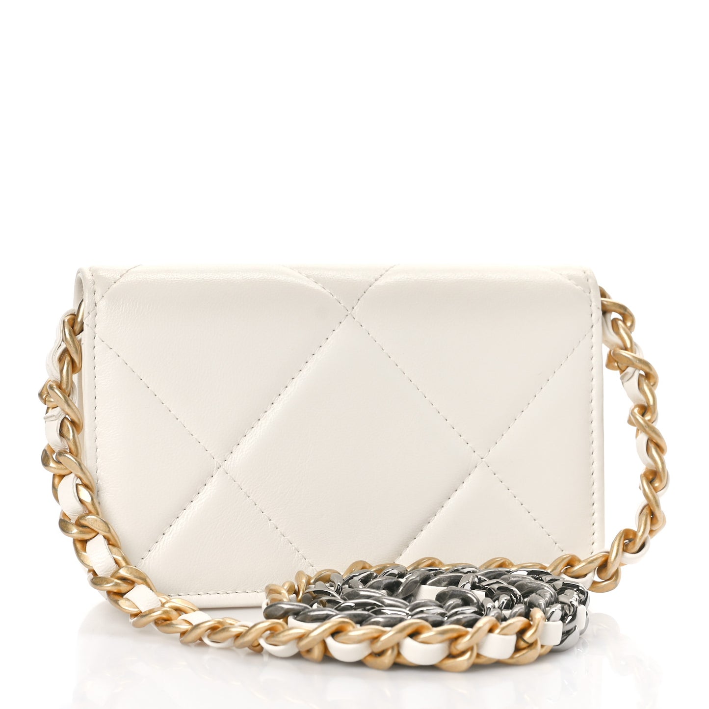 Lambskin Quilted Chanel 19 Clutch With Chain White