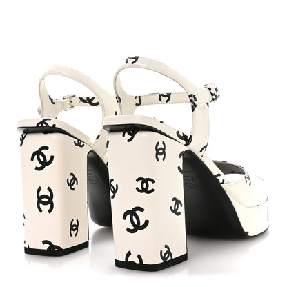 Chanel Printed Lambskin CC Platform Sandals 37 White Black 5 of 9
