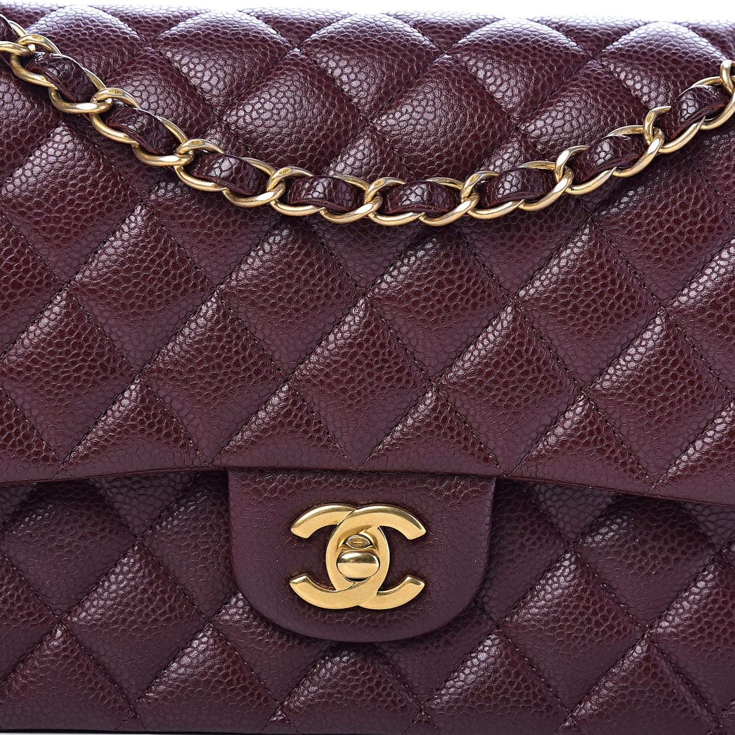 Caviar Quilted Medium Double Flap Dark Red