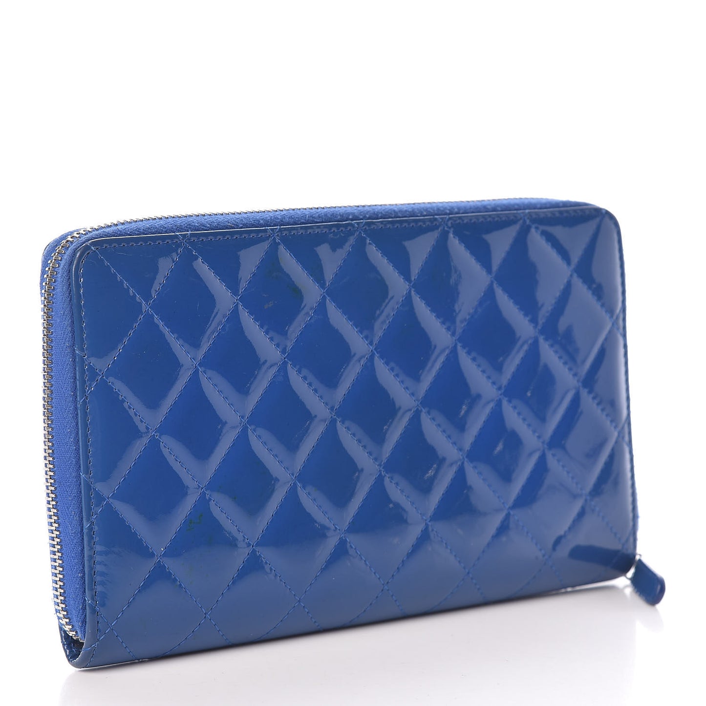 Patent Quilted Large Zip Around Organizer Wallet Blue