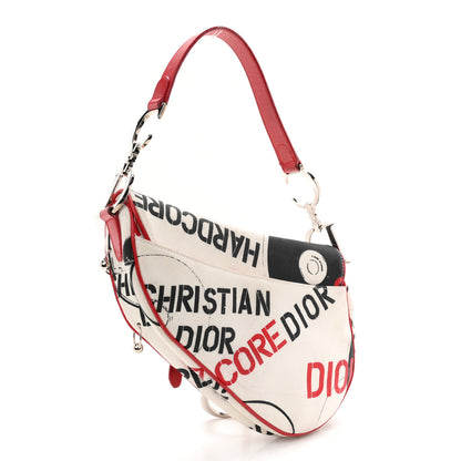 Christian Dior Canvas Hardcore Pierced Saddle Bag White Red Black 3 of 12