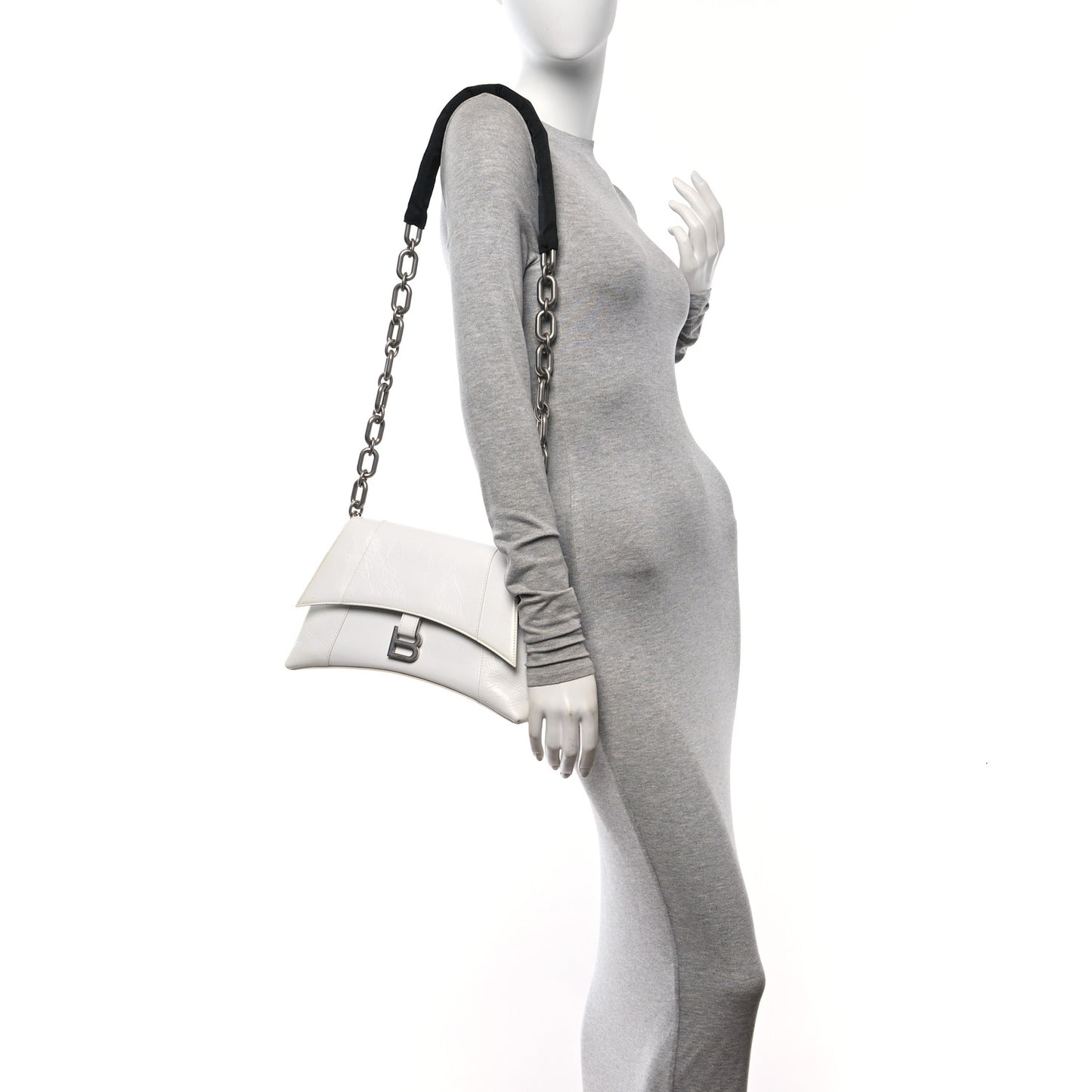 Calfskin S Downtown Chain Shoulder Bag White Black
