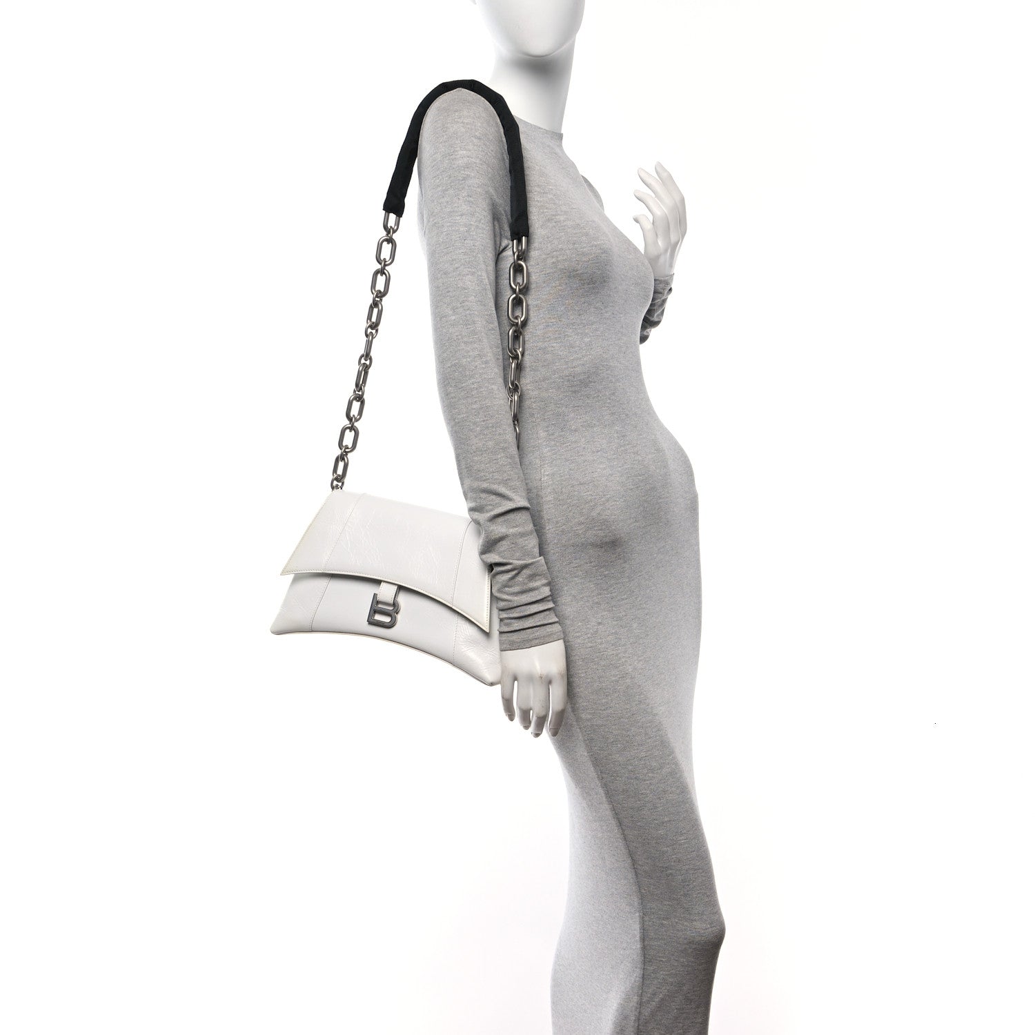 Balenciaga Calfskin S Downtown Chain Shoulder Bag White Black 2 of 10