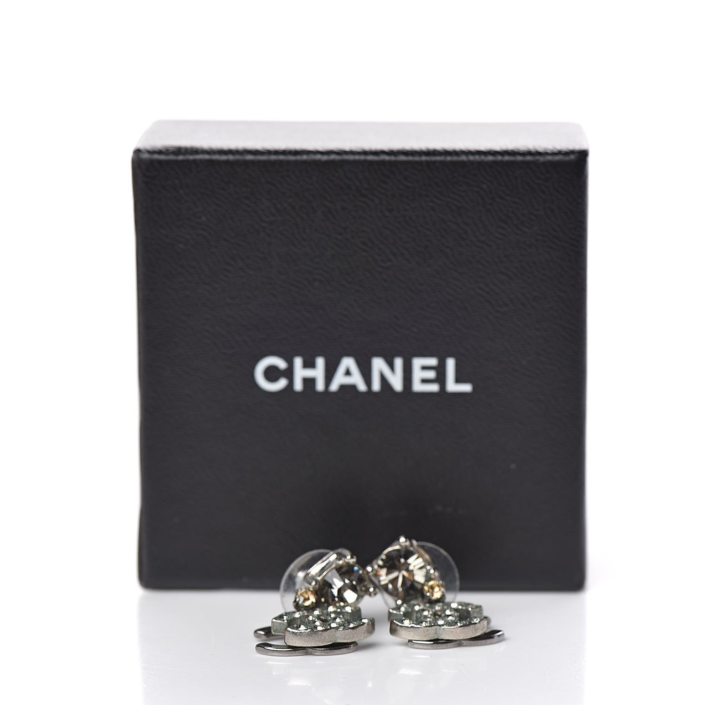 Crystal CC Drop Earrings Light Grey