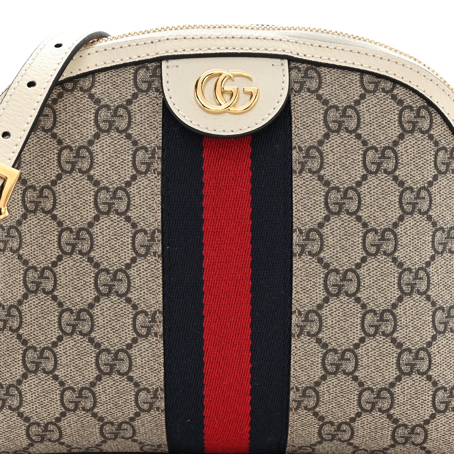 Gucci GG Supreme Monogram Textured Dollar Calfskin Web Small Ophidia Dome Shoulder Bag Beige Ebony Mystic White 8 of 12