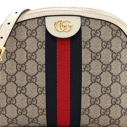 Gucci GG Supreme Monogram Textured Dollar Calfskin Web Small Ophidia Dome Shoulder Bag Beige Ebony Mystic White 8 of 12