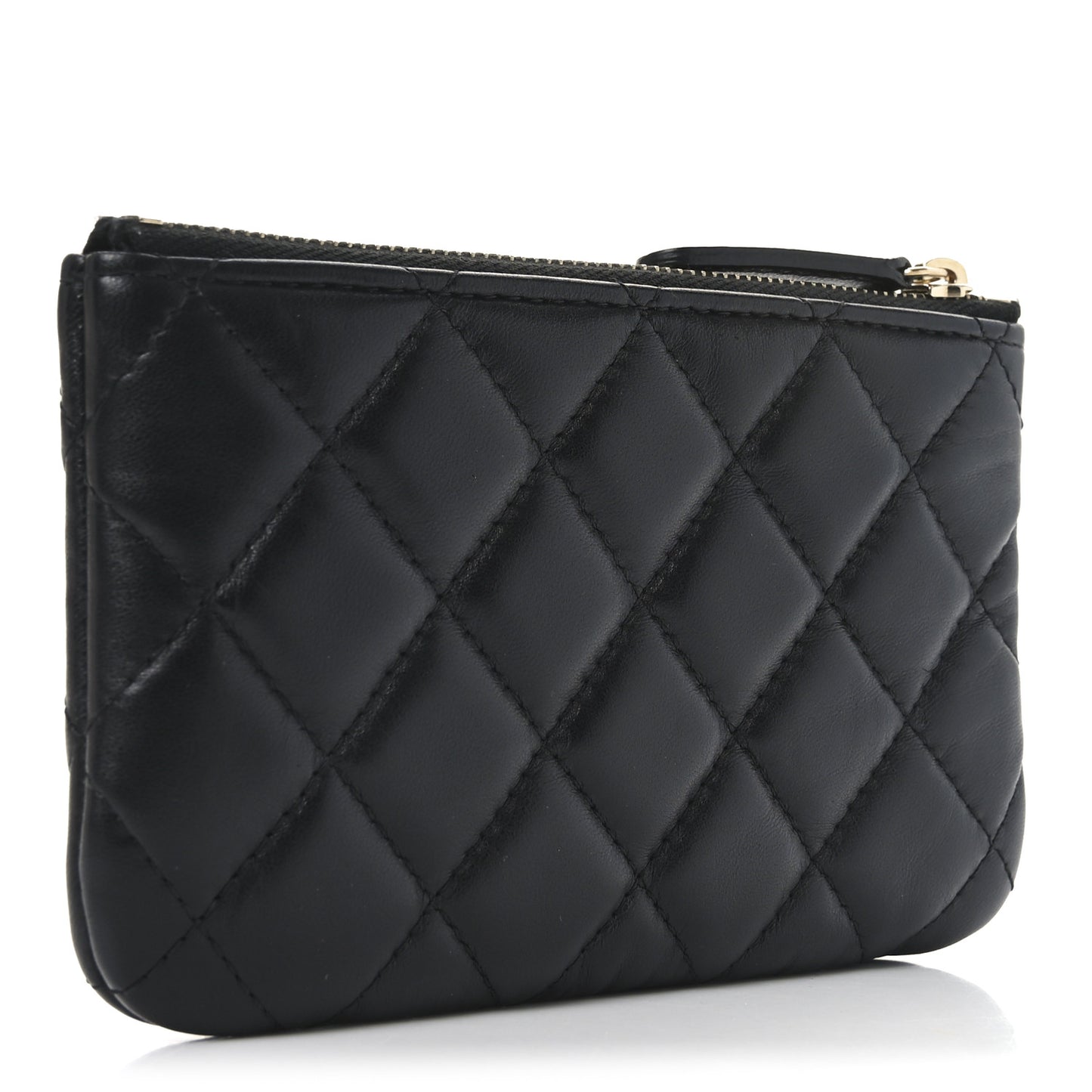 Lambskin Quilted Small Camellia Cosmetic Pouch Black White