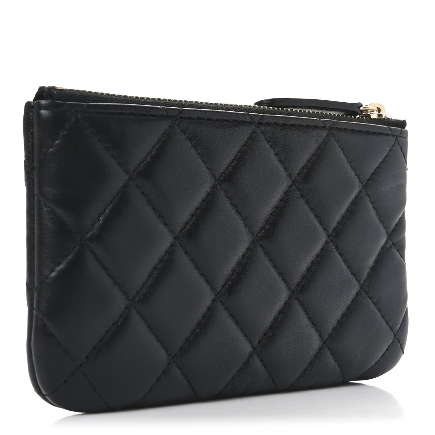 Chanel Lambskin Quilted Small Camellia Cosmetic Pouch Black White 3 of 8