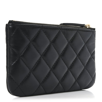 Chanel Lambskin Quilted Small Camellia Cosmetic Pouch Black White 3 of 8