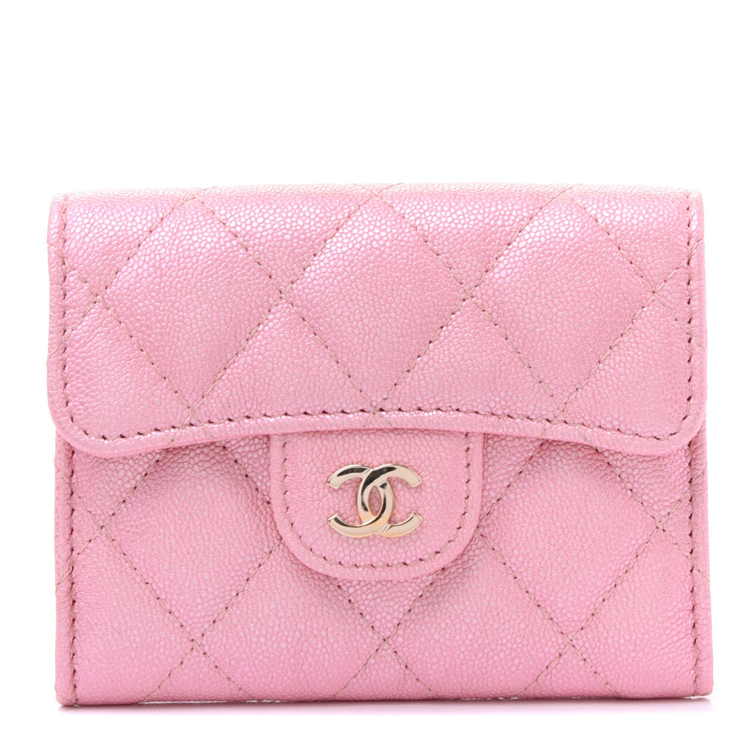 Chanel Iridescent Caviar Flap Quilted Card Holder Wallet Pink 1 of 10