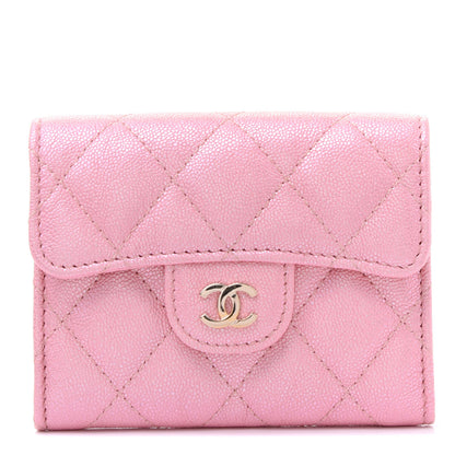 Chanel Iridescent Caviar Flap Quilted Card Holder Wallet Pink 1 of 10