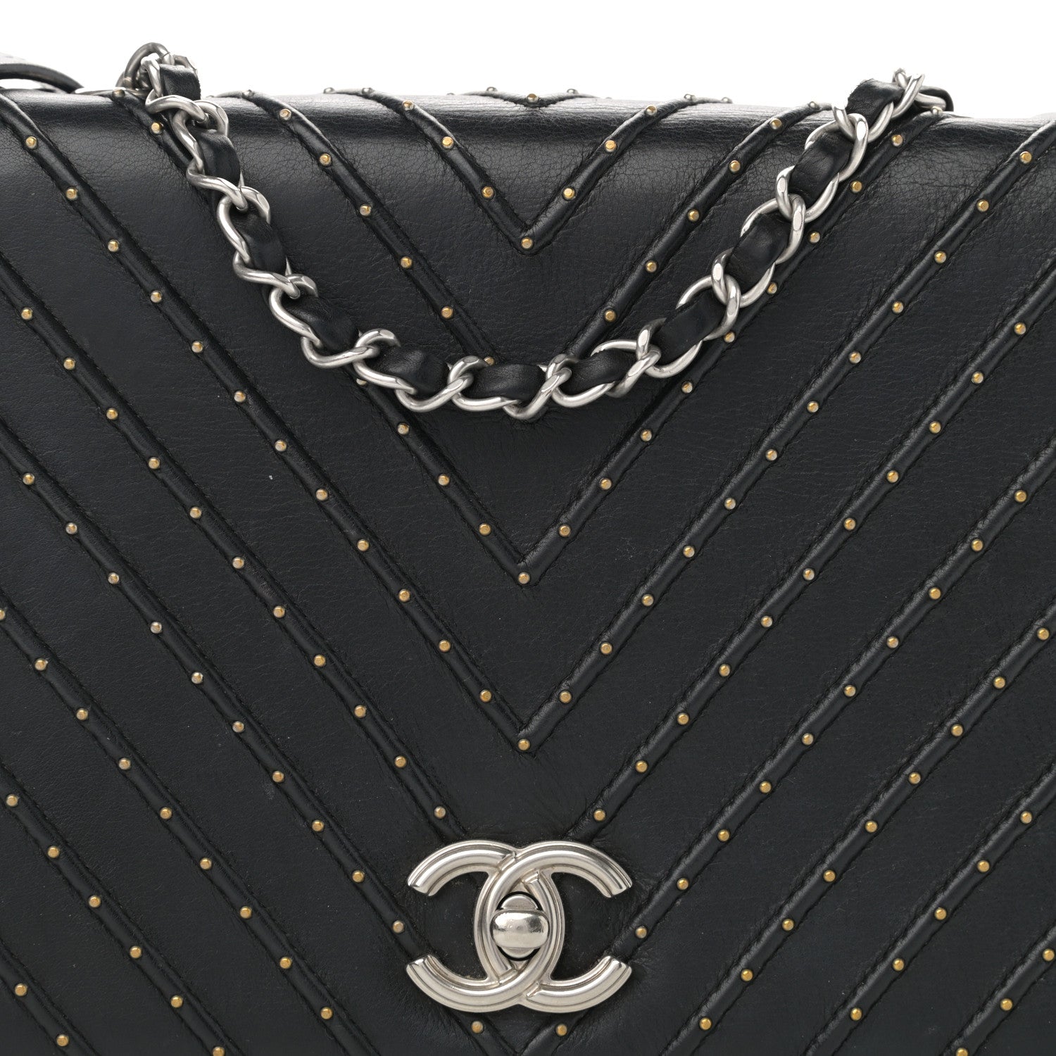 Chanel Calfskin Studded Chevron Quilted Flap Black 8 of 12