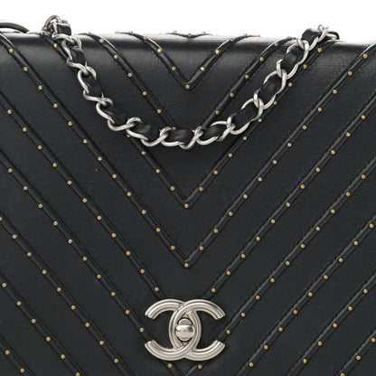 Chanel Calfskin Studded Chevron Quilted Flap Black 8 of 12