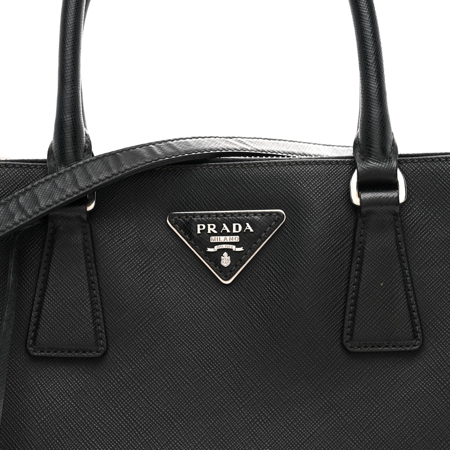 Prada Saffiano Small Galleria Double Zip Tote Black Talco 1863267