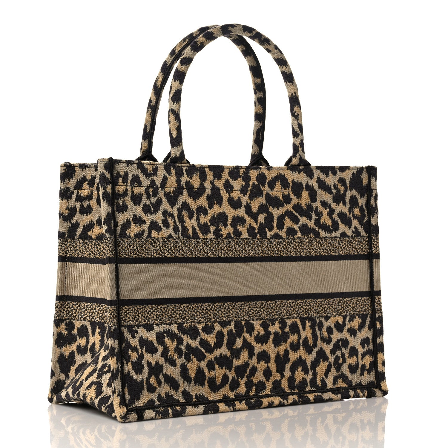 Christian Dior Canvas Mizza Embroidered Medium Leopard Book Tote Beige 2 of 8