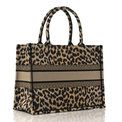 Christian Dior Canvas Mizza Embroidered Medium Leopard Book Tote Beige 2 of 8