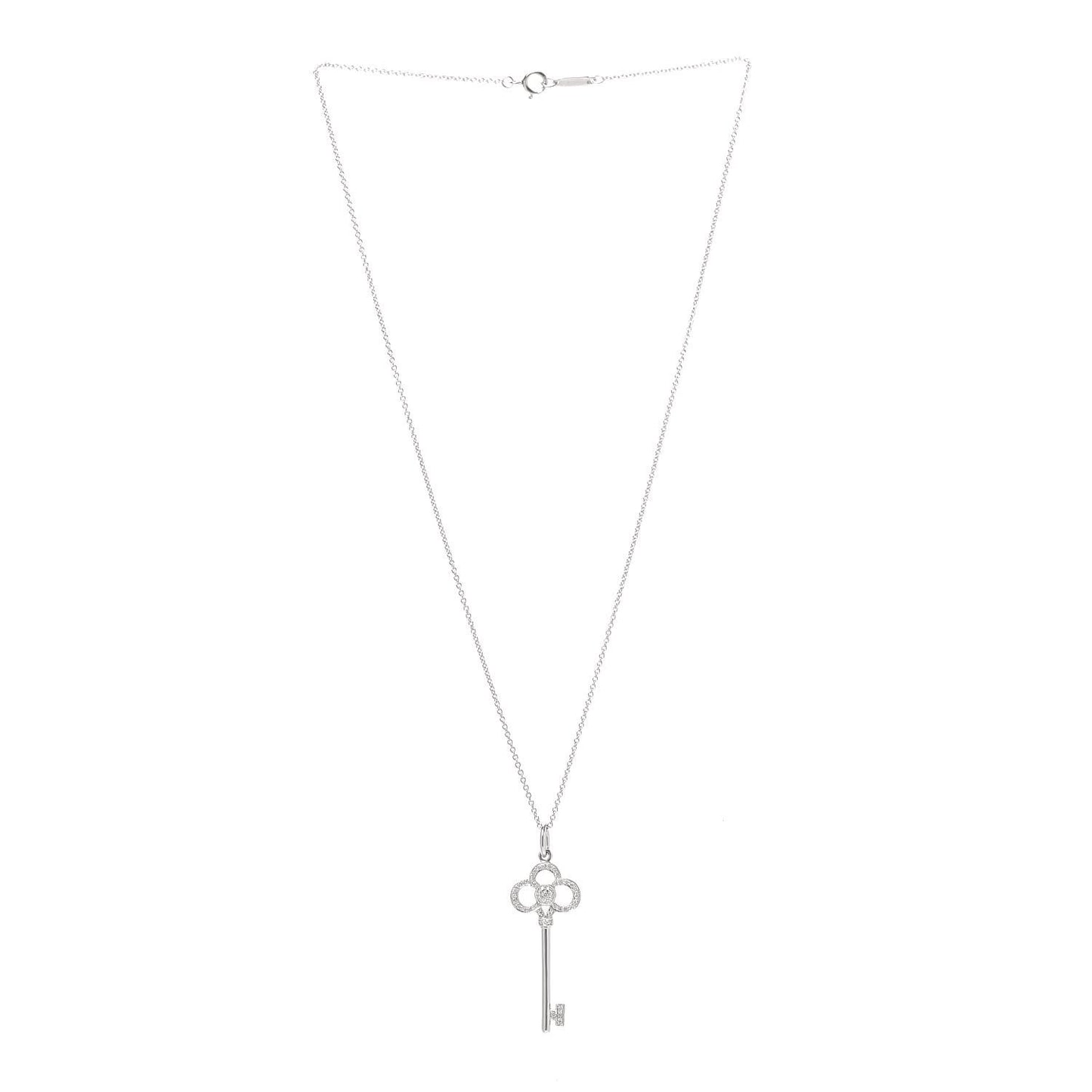 Platinum 18K White Gold Diamond Crown Key Pendant Necklace