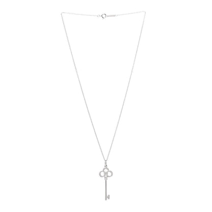 Tiffany Platinum 18K White Gold Diamond Crown Key Pendant Necklace 3 of 7