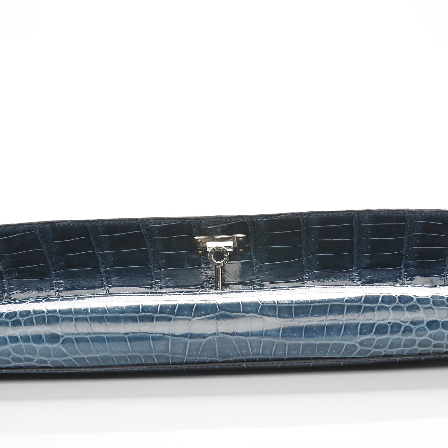 Shiny Niloticus Crocodile Kelly Cut Pochette Blue Jean