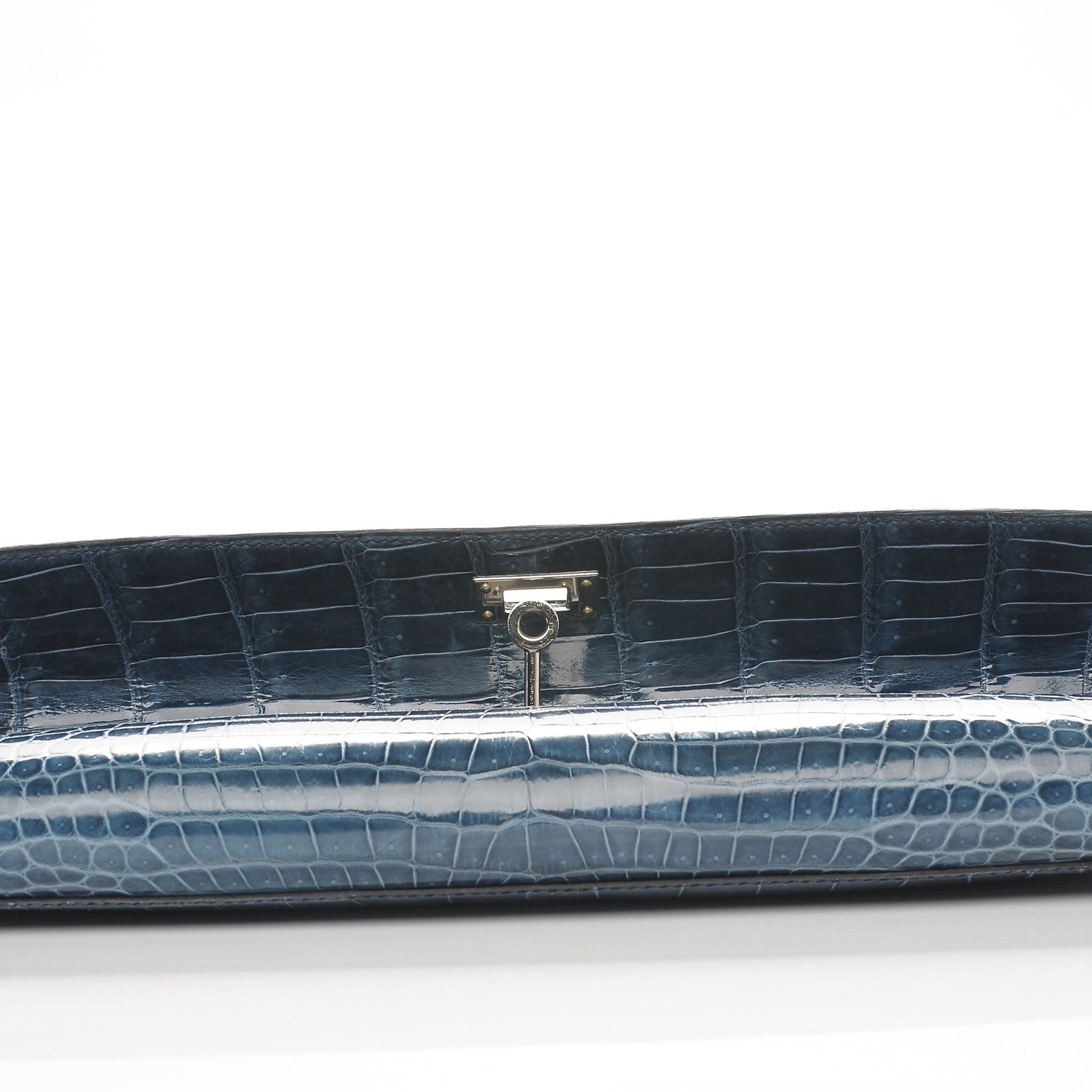 Hermes Shiny Niloticus Crocodile Kelly Cut Pochette Blue Jean 11 of 38