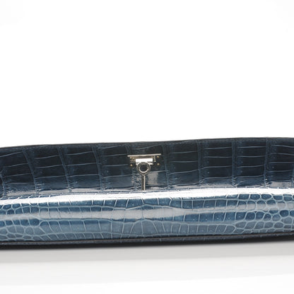 Hermes Shiny Niloticus Crocodile Kelly Cut Pochette Blue Jean 11 of 38