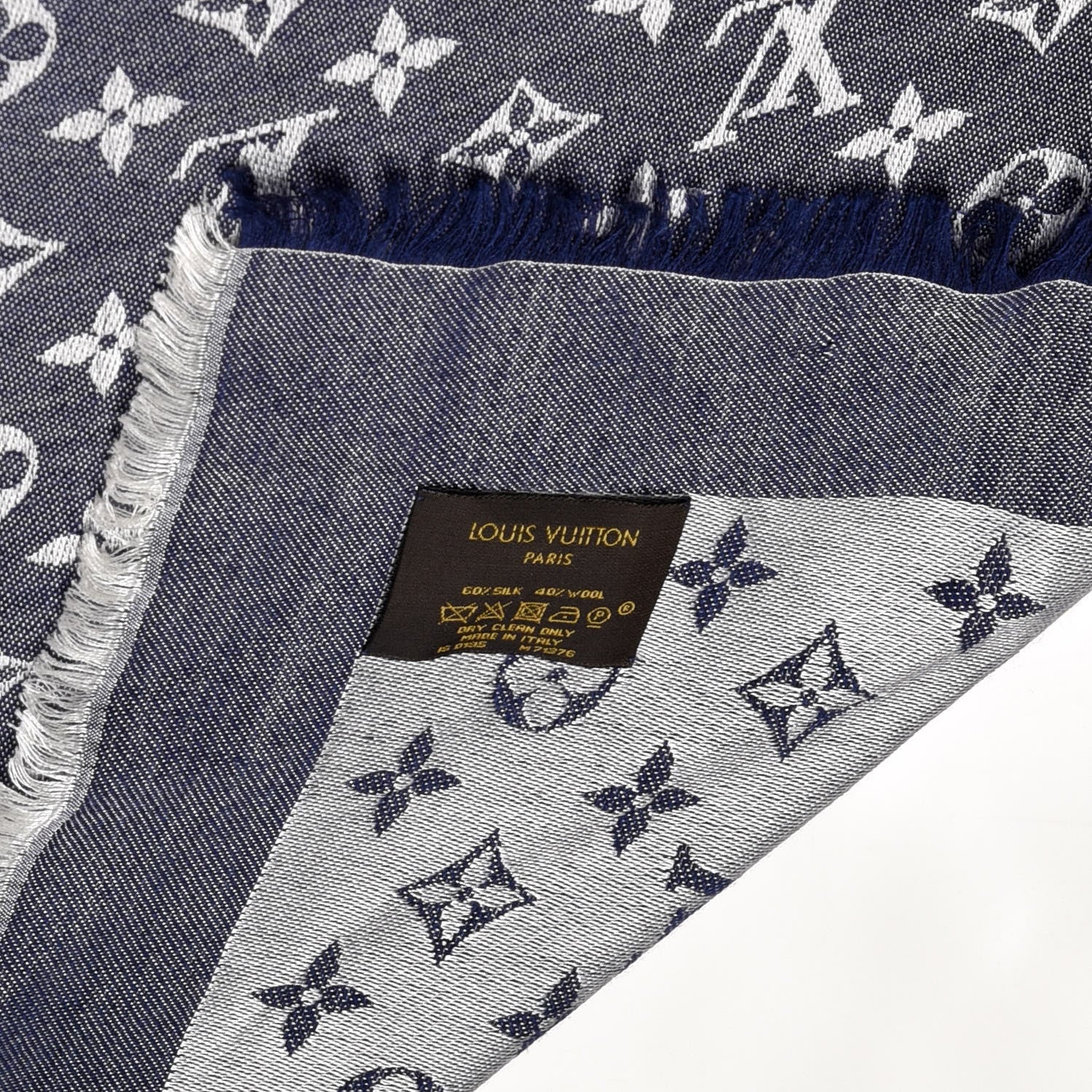 Louis Vuitton Wool Silk Monogram Denim Shawl Blue 4 of 4