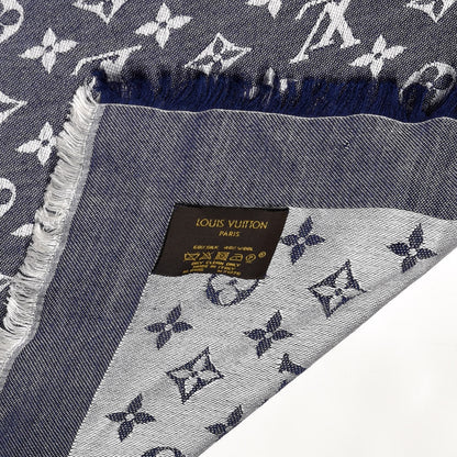 Louis Vuitton Wool Silk Monogram Denim Shawl Blue 4 of 4
