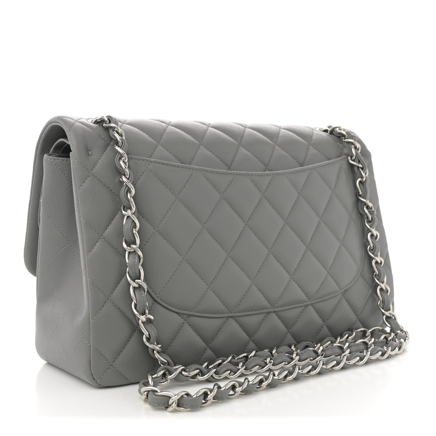 Caviar Quilted Jumbo Double Flap Grey