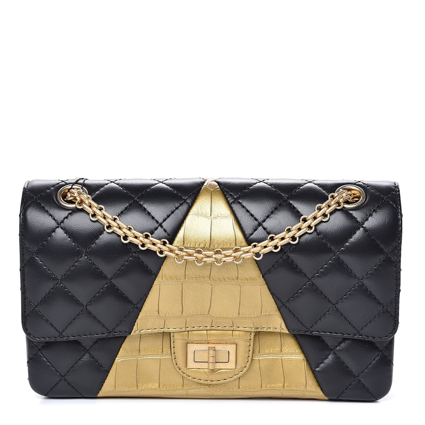 Lambskin Metallic Calfskin Crocodile Embossed 2.55 Cocodile Reissue 225 Flap Black Gold