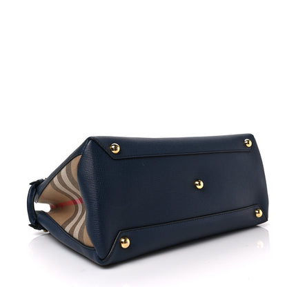 Burberry Derby Calfskin House Check Medium Banner Tote Ink Blue 4 of 9