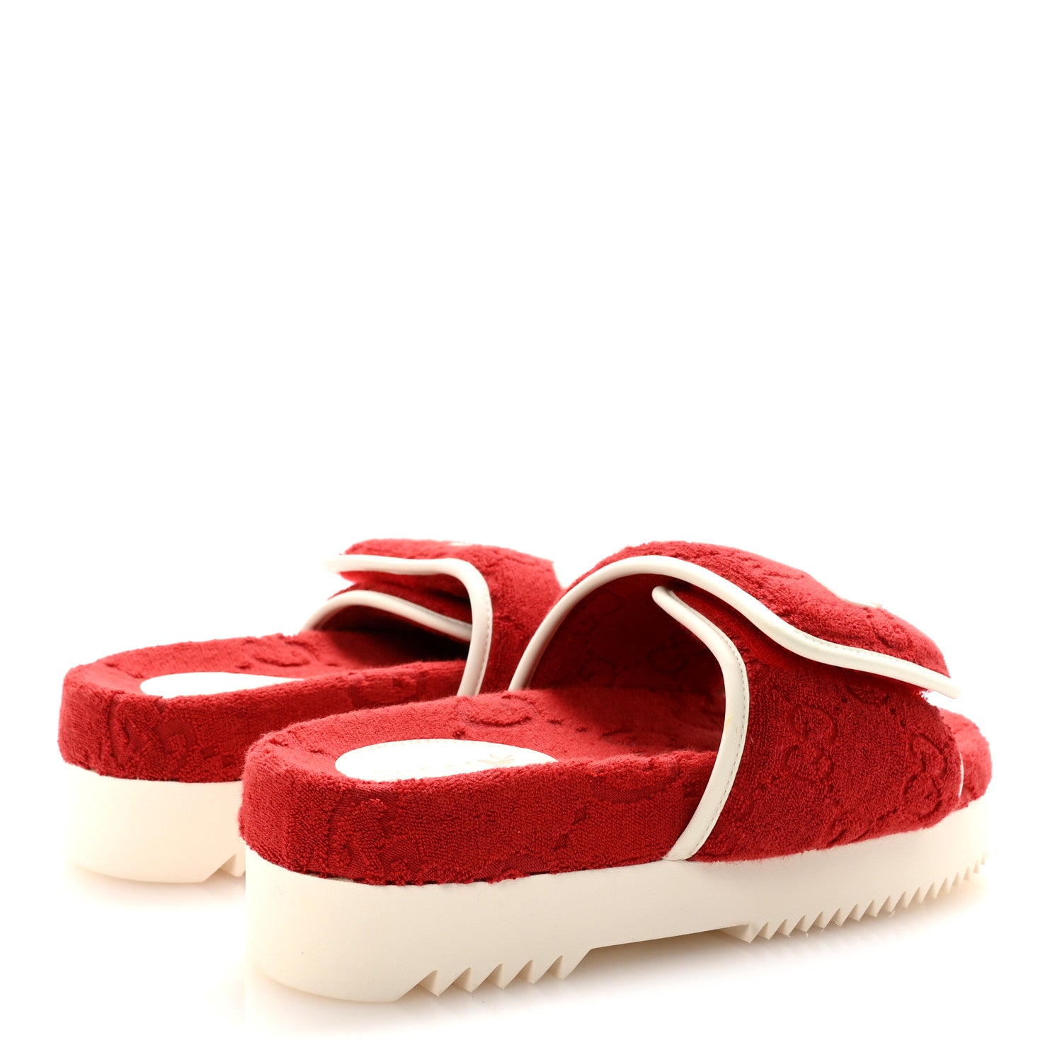 Gucci X ADIDAS Terry Cloth GG Monogram Womens Platform Sandals 37 Maple Red Off White 5 of 9