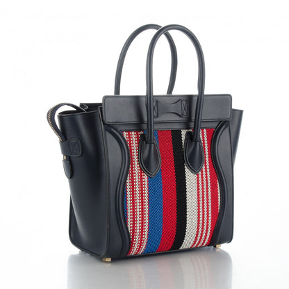 Celine Smooth Calfskin Striped Canvas Micro Luggage Navy Blue 3 of 7