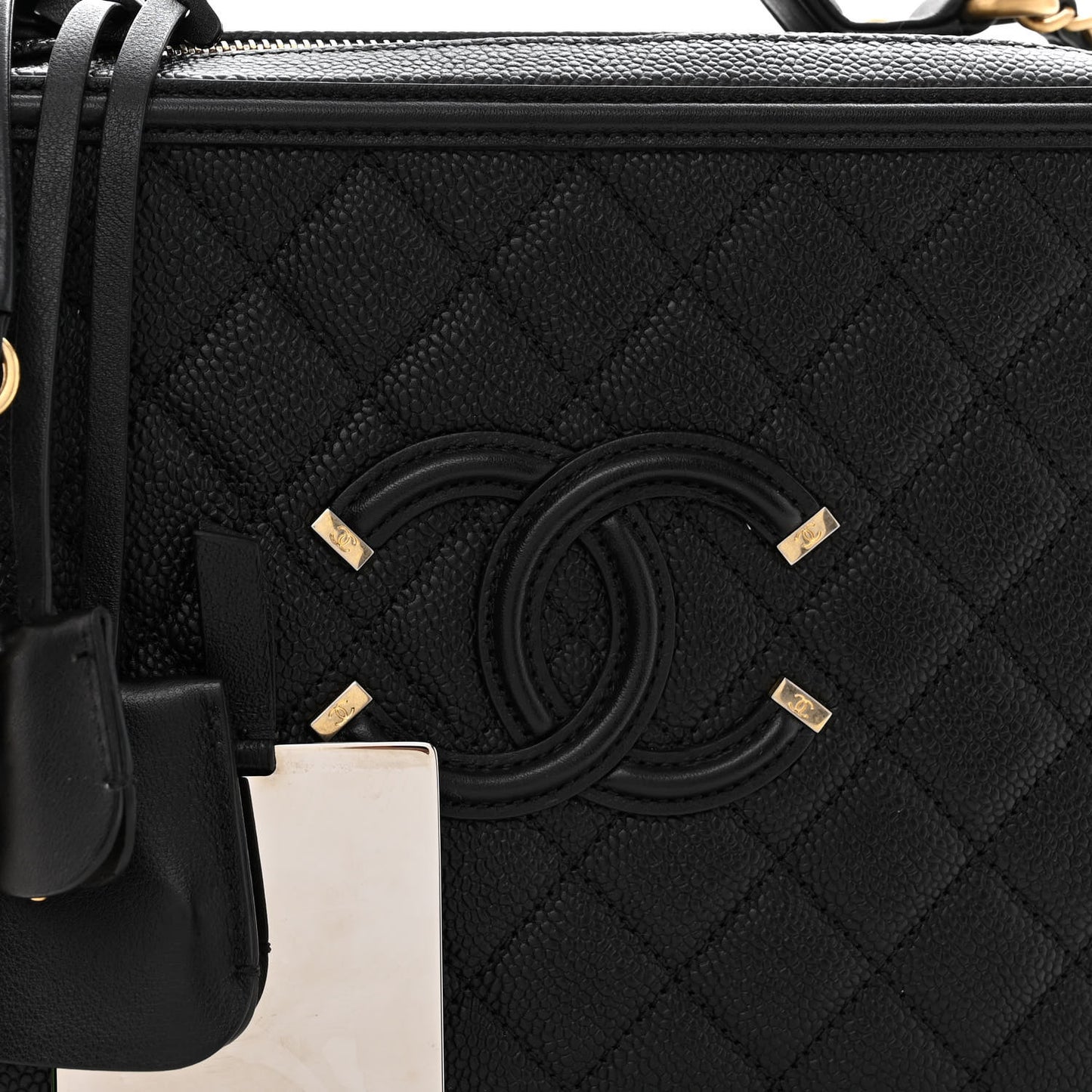 Caviar Quilted Large CC Filigree Vanity Case Black