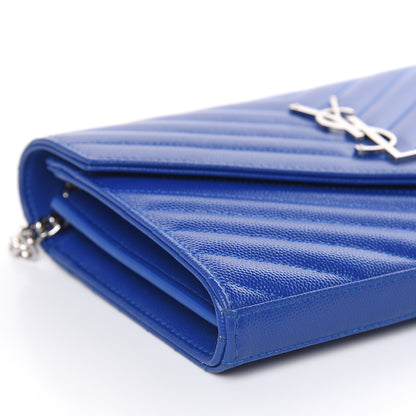 Saint Laurent Grain De Poudre Matelasse Chevron Monogram Chain Wallet Blue Majorelle 8 of 10