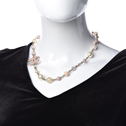 Chanel Enamel Striped Pearl CC Necklace Pink Gold 2 of 4