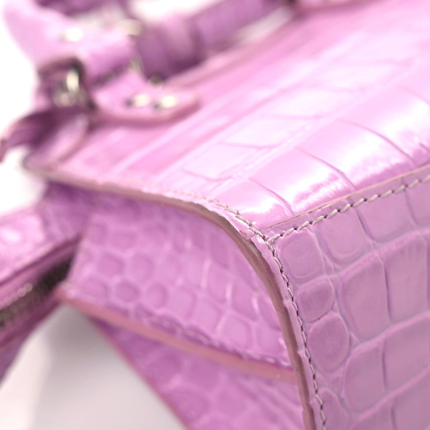 Calfskin Crocodile Embossed Neo Classic Silver Hardware Nano City Crossbody Lilac