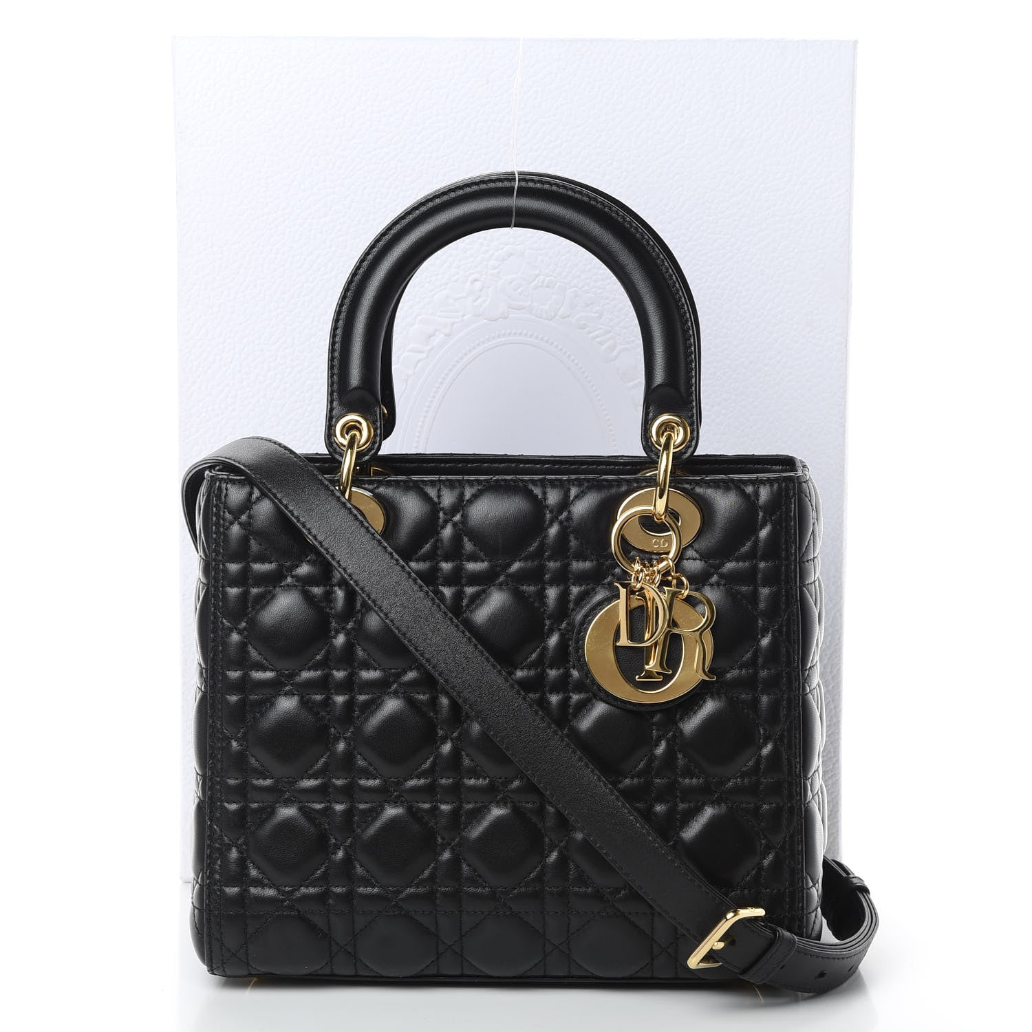 Christian Dior Lambskin Cannage Medium Lady Dior Black 13 of 13