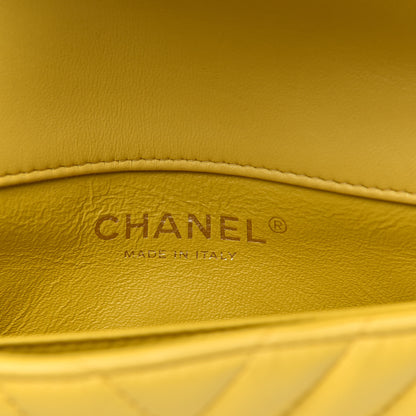 Chanel Lambskin Chevron Quilted Extra Mini Rectangular Flap Yellow 6 of 18