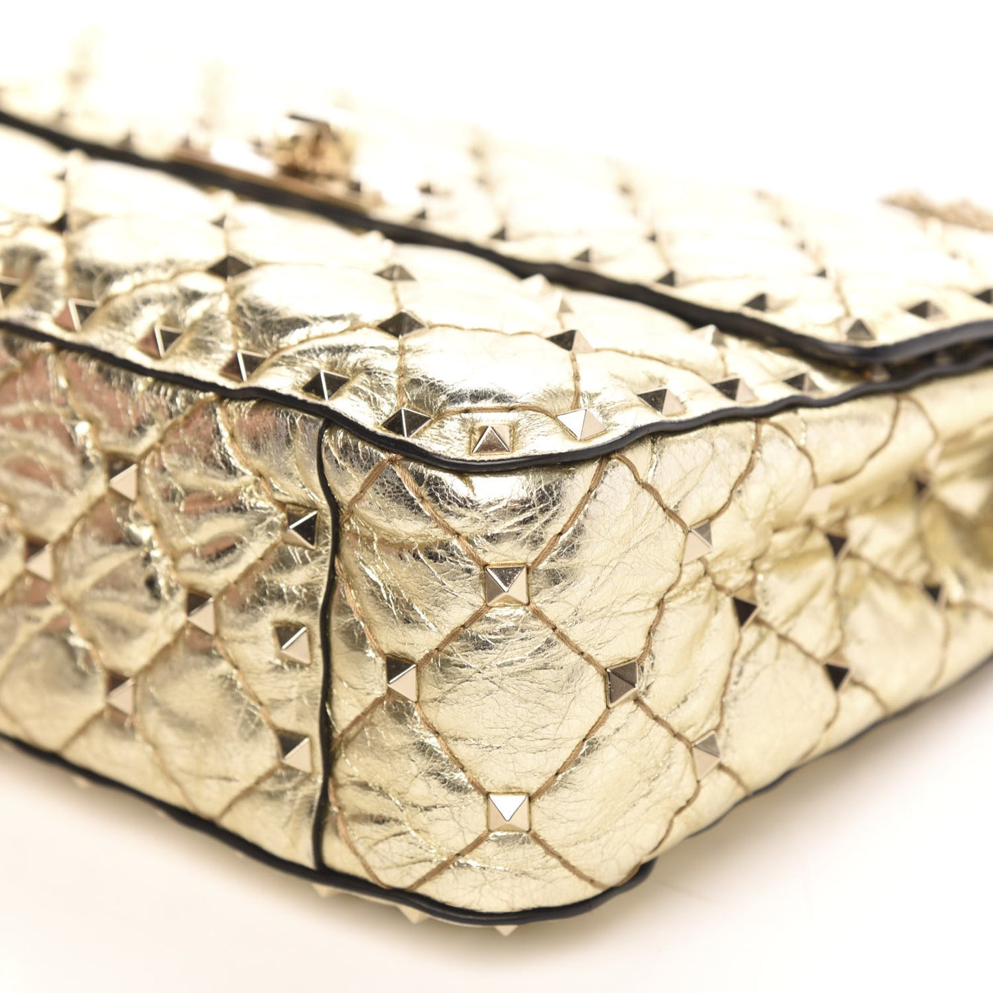 Metallic Wrinkled Lambskin Medium Rockstud Spike Shoulder Bag Mekong