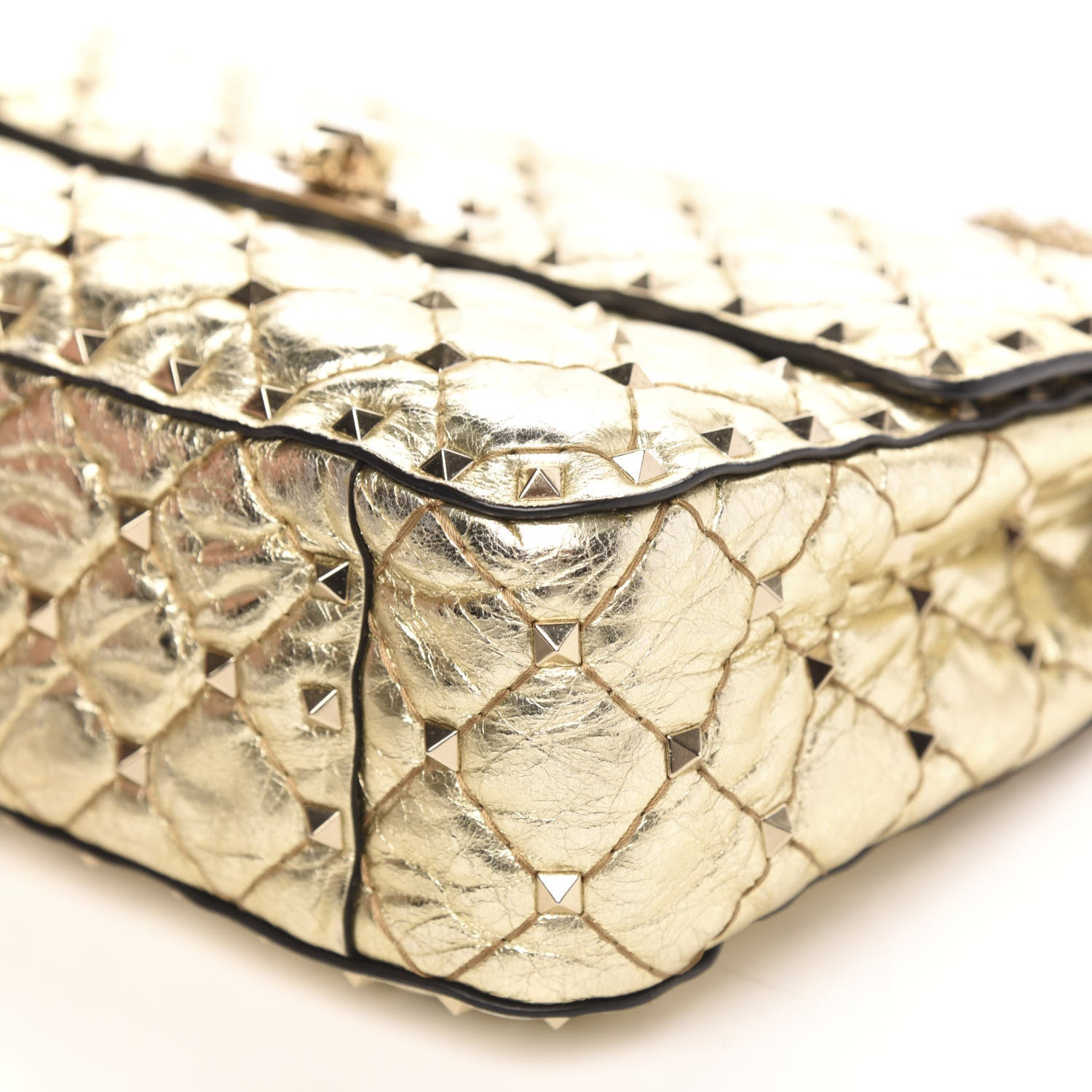 Valentino Garavani Metallic Wrinkled Lambskin Medium Rockstud Spike Shoulder Bag Mekong 8 of 10