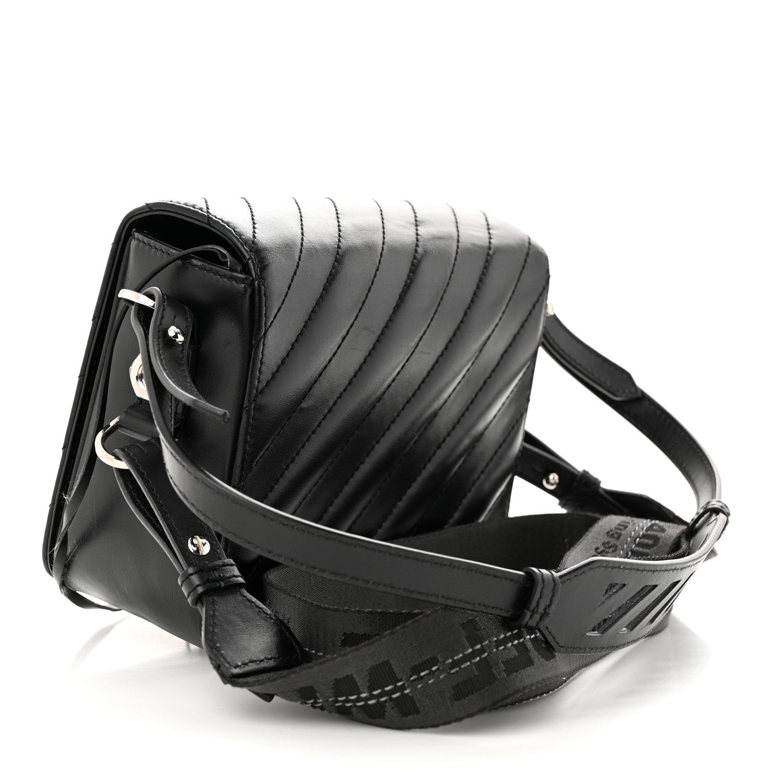 Off-White Calfskin Padded Diag Binder Flap Bag Black 3 of 11