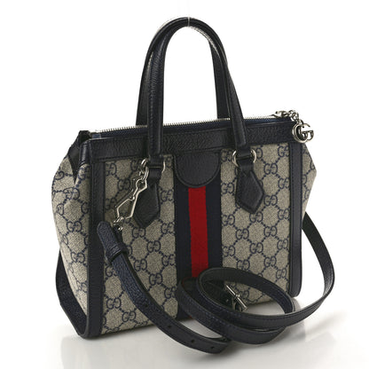 Gucci GG Supreme Monogram Textured Dollar Calfskin Web Small Ophidia Tote Bag Beige Blue 3 of 10