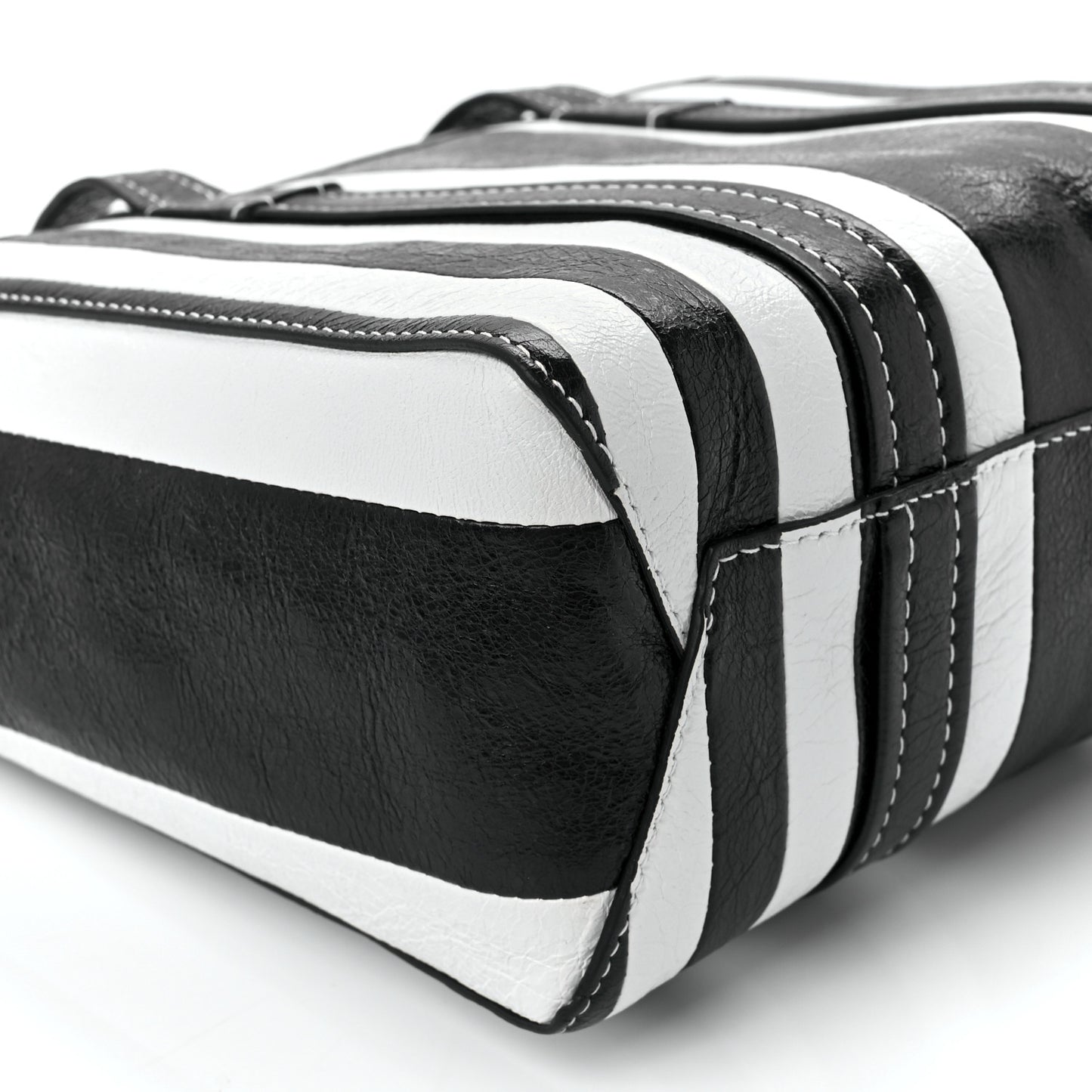 Agneau Arena Striped Patchwork Small Barbes East West Shopper Black White