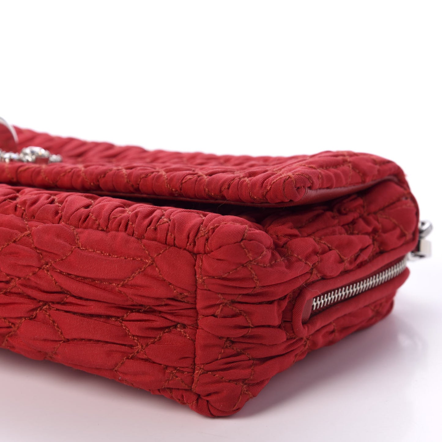 Faille Matelasse Crystal Flap Clutch Fuoco