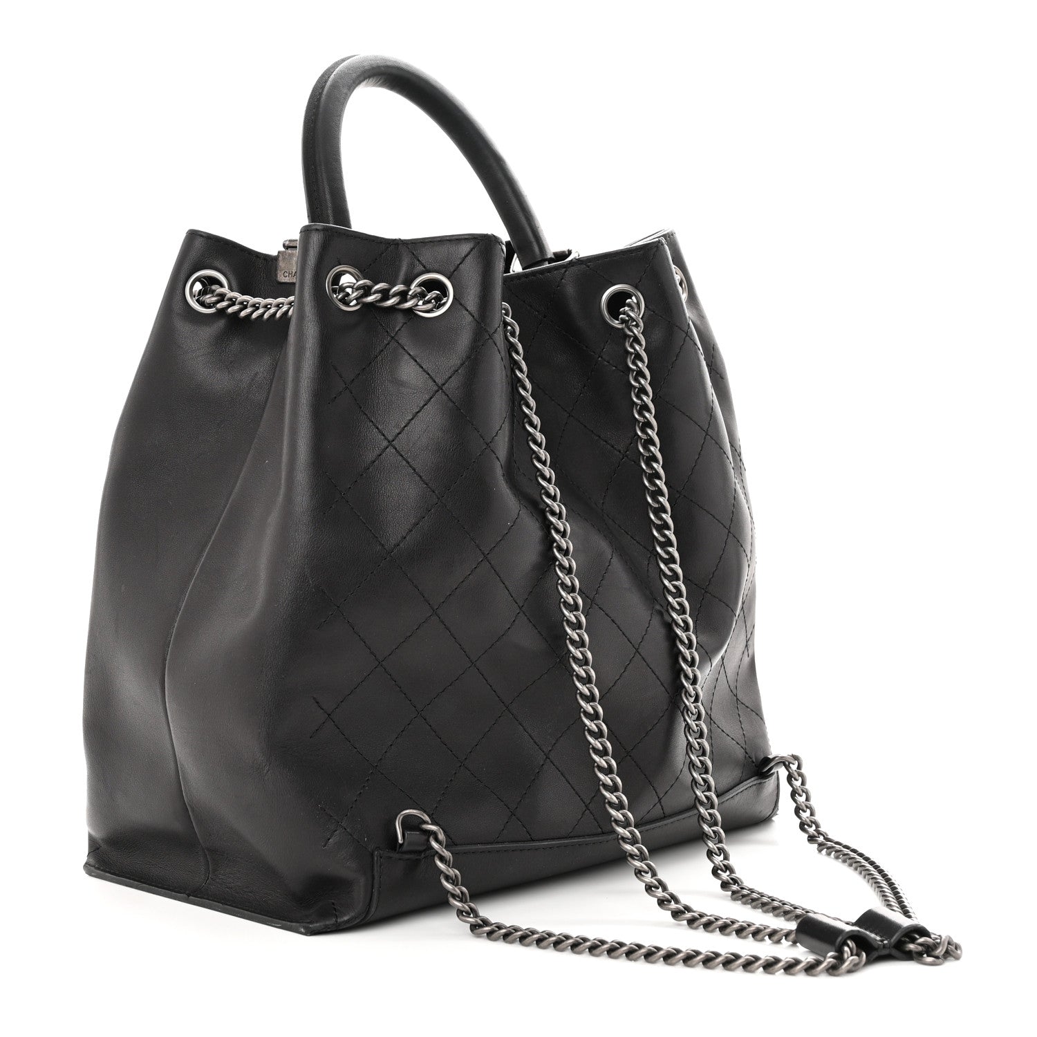 Chanel Calfskin Stitched Large Urban Luxury Drawstring Backpack Black 3 of 14