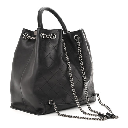 Chanel Calfskin Stitched Large Urban Luxury Drawstring Backpack Black 3 of 14