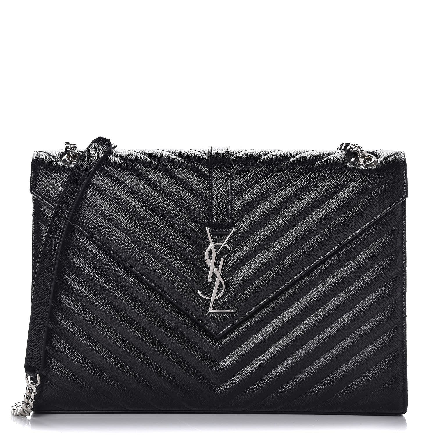Saint Laurent Grain De Poudre Matelasse Chevron Large Monogram Satchel Black 1 of 7