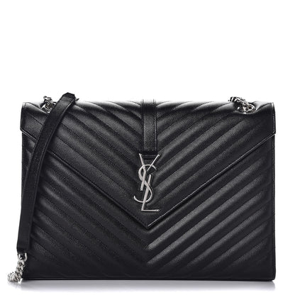 Saint Laurent Grain De Poudre Matelasse Chevron Large Monogram Satchel Black 1 of 7